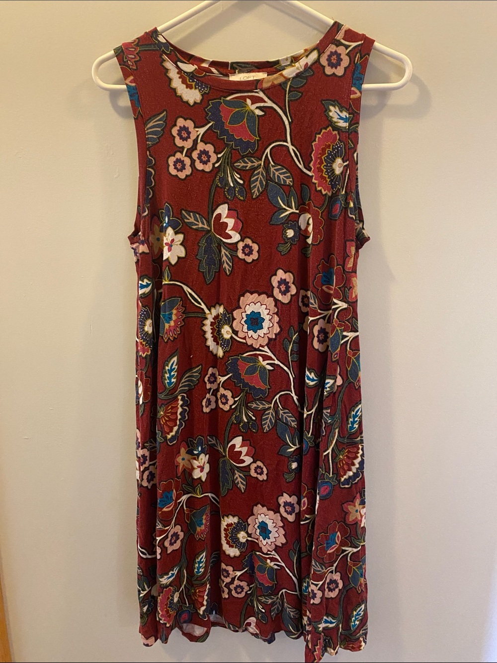 LOFT Burgundy Floral Sleeveless A-Line Dress